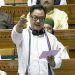 Union minister Kiren Rijiju speaks in the Lok Sabha on the new Waqf Bill