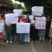 Junior doctors during a peaceful protest march in Jammu on Monday.