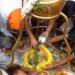 Prayers being offered at Aap Shambu Temple, on the last Monday of the holy month of 'Sawan'