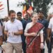 Sonia Gandhi with Rahul Gandhi during the Bharat Jodo Yatra.