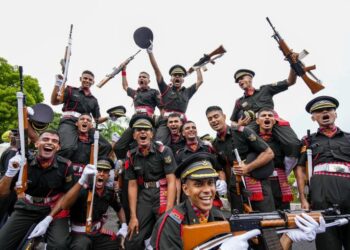 Cadets celebrate during their passing out parade at the Officers Training Academy (OTA), in Chennai