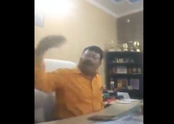 A video screengrab purportedly showing the principal of the Amroha school, appearing to speak to the boy's mother.