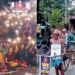 A screengrab of a video showing women at a protest gathering in Kolkata's Jadavpur. (Right) Rickshawpullers at a protest in Kolkata.