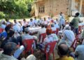 Ex-MLA and senior Cong leader Yogesh Sawhney addressing a public meeting in Jammu East on Wednesday.