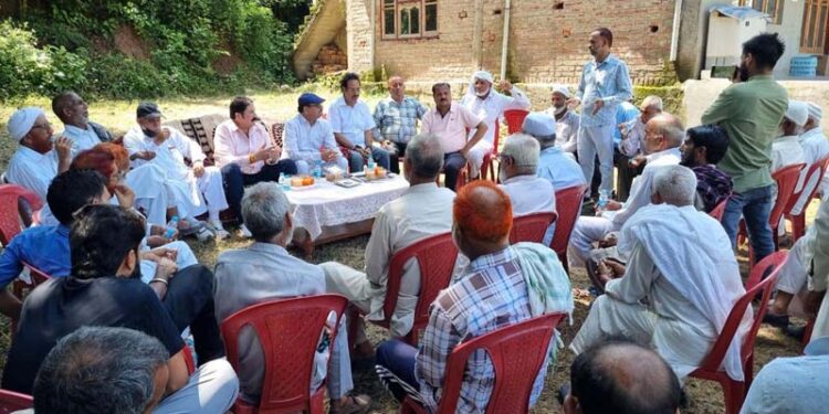 Ex-MLA and senior Cong leader Yogesh Sawhney addressing a public meeting in Jammu East on Wednesday.