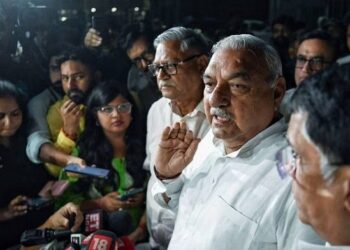 Former Haryana CM and party leader Bhupinder Singh Hooda addresses the media after a meeting of the Congress delegation with the Election Commission over concerns about the Haryana election result, in New Delhi Wednesday | Photo: ANI