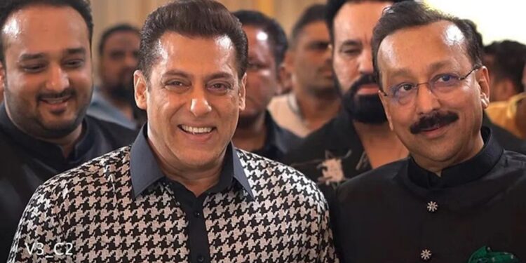 In this July 21, 2013 file photo, then Congress leader Baba Siddique with actor Salman Khan during an Iftar party in Mumbai. Three unidentified persons fired at and injured Baba Siddiqui of the Ajit Pawar-led NCP in Mumbai's Bandra East on Saturday evening.