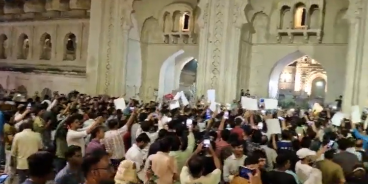 A protest march taken out in Lucknow against the killing of assassination of Hezbollah chief Hassan Nasrallah in an Israeli airstrike. Photo: Videograb from X