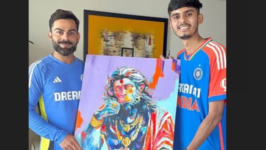 Virat Kohli received a hand-painted Lord Hanuman portrait from fan.