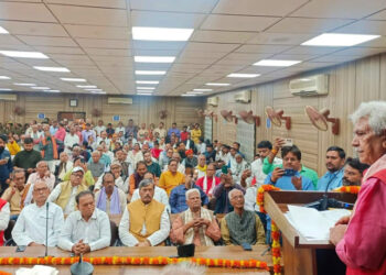 LG Manoj Sinha addressing a function at Ghazipur on Tuesday.