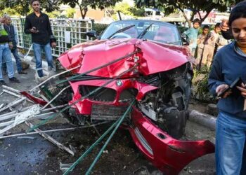 A BMW Z4 convertible was dragged on for nearly 100 metres from the point of collision near Delhi Gate.