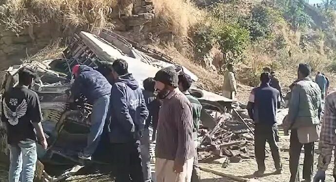 The bus fell into the gorge near the Shwad-Nagan Road in Kullu's Anni on Tuesday, December 10, 2024.