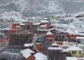 Chamoli: Badrinath Dham receives the first snowfall of the season, in Chamoli district on Monday