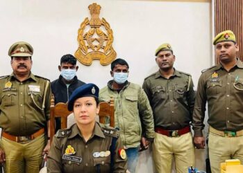 SP Bahraich Vrinda Shukla with the accused arrested in the brutal murder of a 15-year-old boy