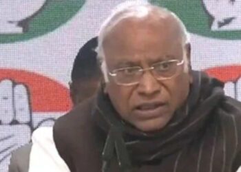 Congress president Mallikarjun Kharge speaks during a press conference at the AICC headquarters on Wednesday