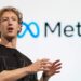 This photo illustration shows an image of Mark Zuckerberg, CEO of Meta, and an image of the Meta logo.