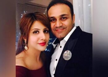 Virender Sehwag and his wife Aarti Ahlawat.