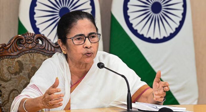 Chief Minister Mamata Banerjee addresses to the people of Sandeshkhali during an Adminstrative Meeting in North 24 Parganas.